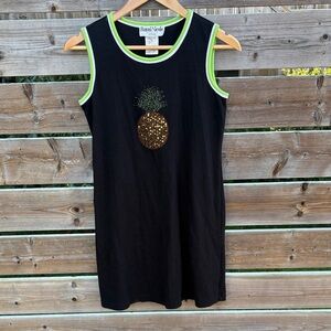 Vintage Ronni Nicole Black Dress with Green Trim and pineapple size SP